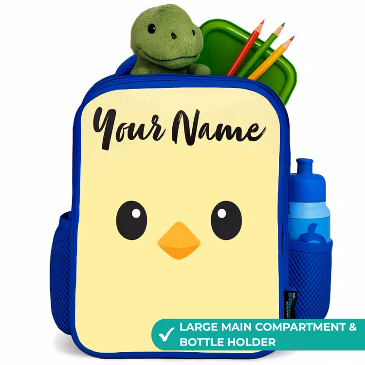 Kids backpack with name - Blue - Kawai - Chick - Yellow — 5
