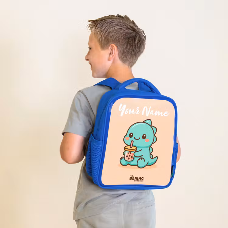 Kids backpack with name - Blue - Kawai - Dino - Bubbletea — 2