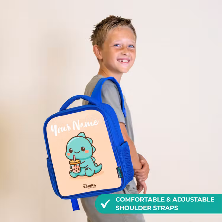 Kids backpack with name - Blue - Kawai - Dino - Bubbletea — 4