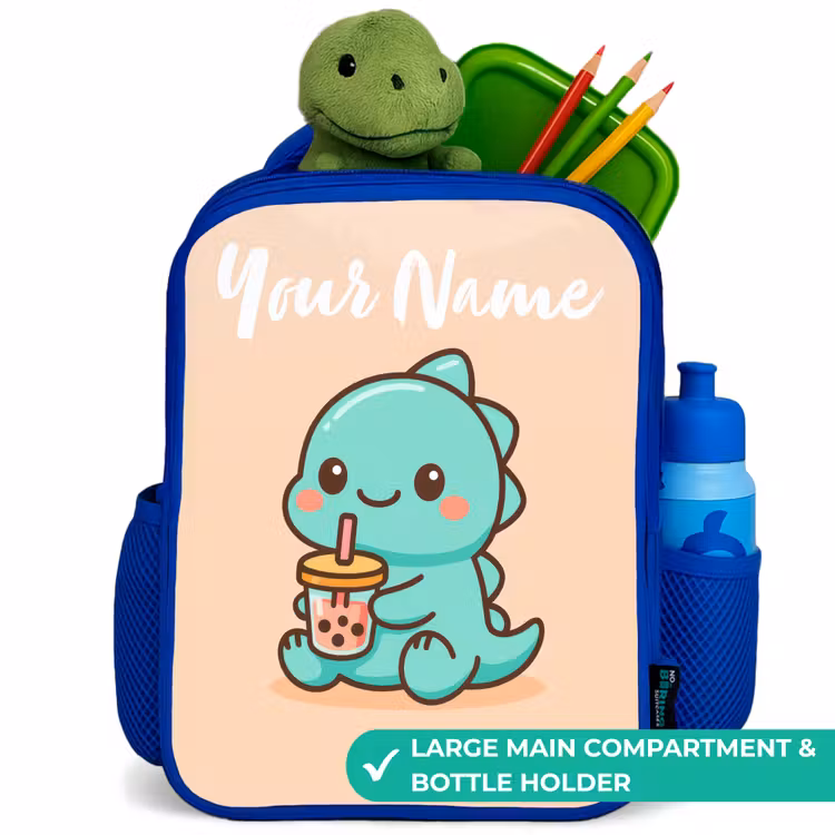 Kids backpack with name - Blue - Kawai - Dino - Bubbletea — 5