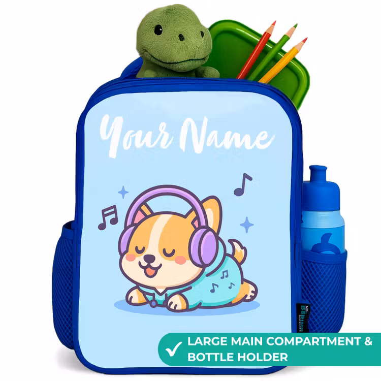 Kids backpack with name - Blue - Kawai - Dog - Music — 5