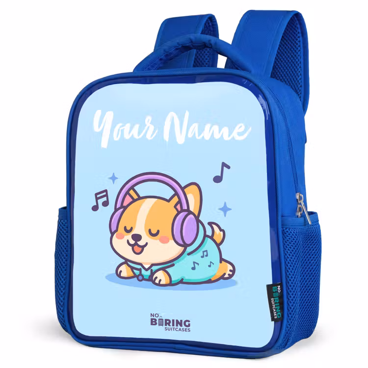 Kids backpack with name - Blue - Kawai - Dog - Music — 7