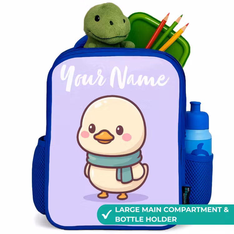 Kids backpack with name - Blue - Kawai - Duck - Scarf — 5