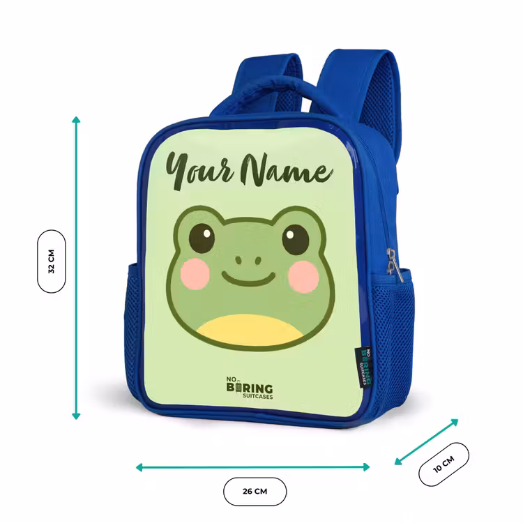 Kids backpack with name - Blue - Kawai - Frog - Green — 6