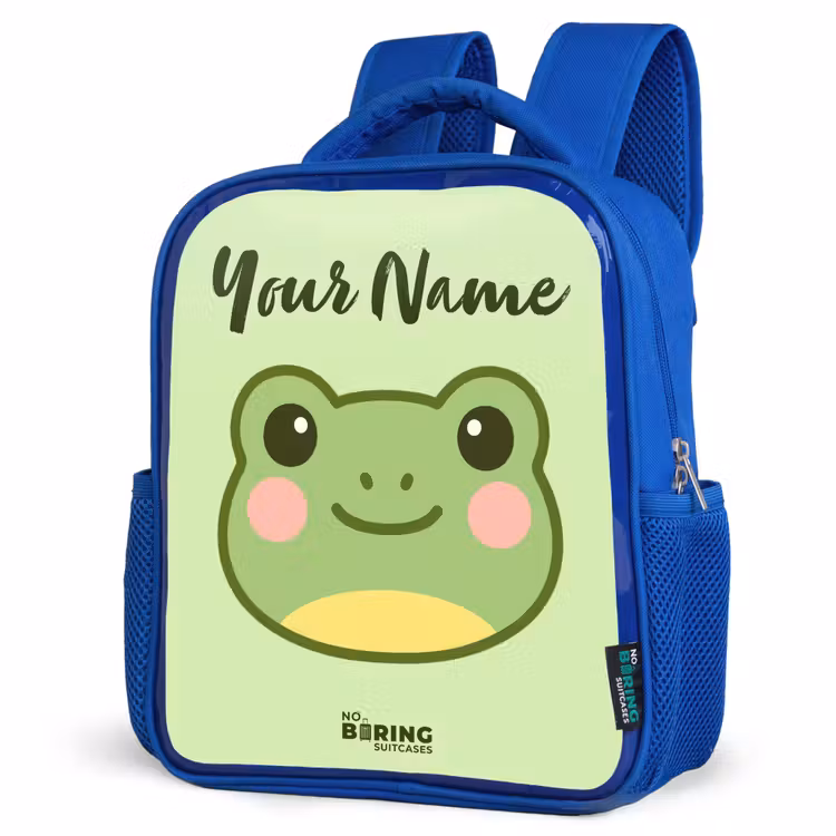 Kids backpack with name - Blue - Kawai - Frog - Green — 7