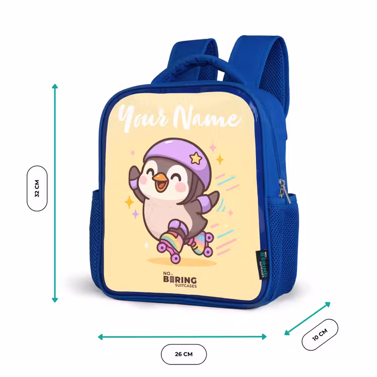 Kids backpack with name - Blue - Kawai - Penguin - Roller skates — 6