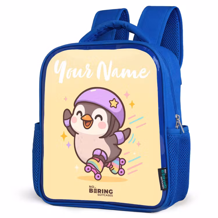 Kids backpack with name - Blue - Kawai - Penguin - Roller skates — 7
