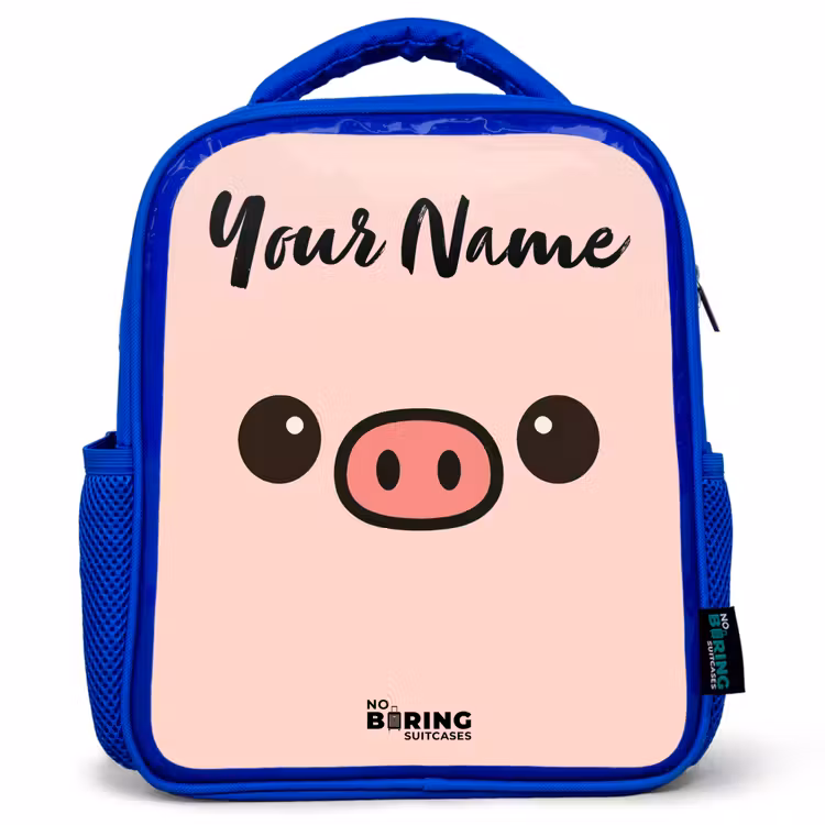 Kids backpack with name - Blue - Kawai - Pig - Pink — 1