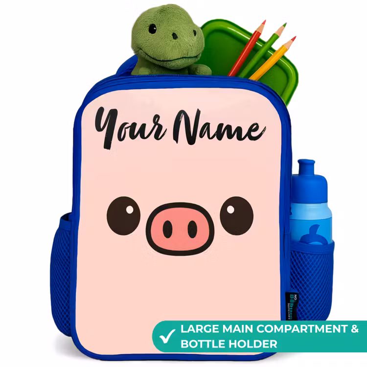 Kids backpack with name - Blue - Kawai - Pig - Pink — 5