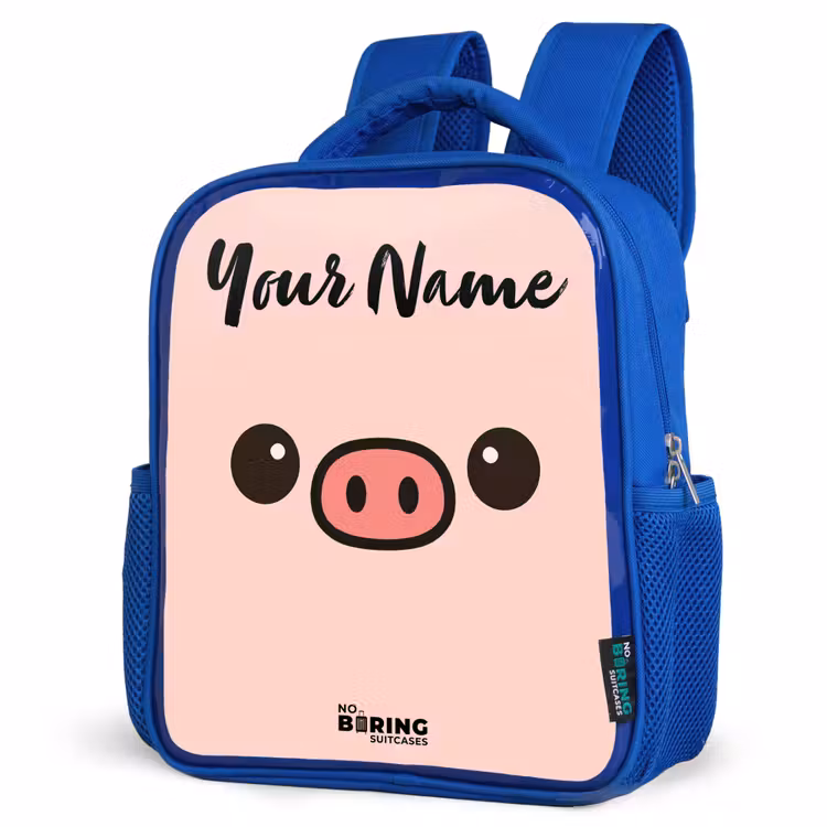 Kids backpack with name - Blue - Kawai - Pig - Pink — 7