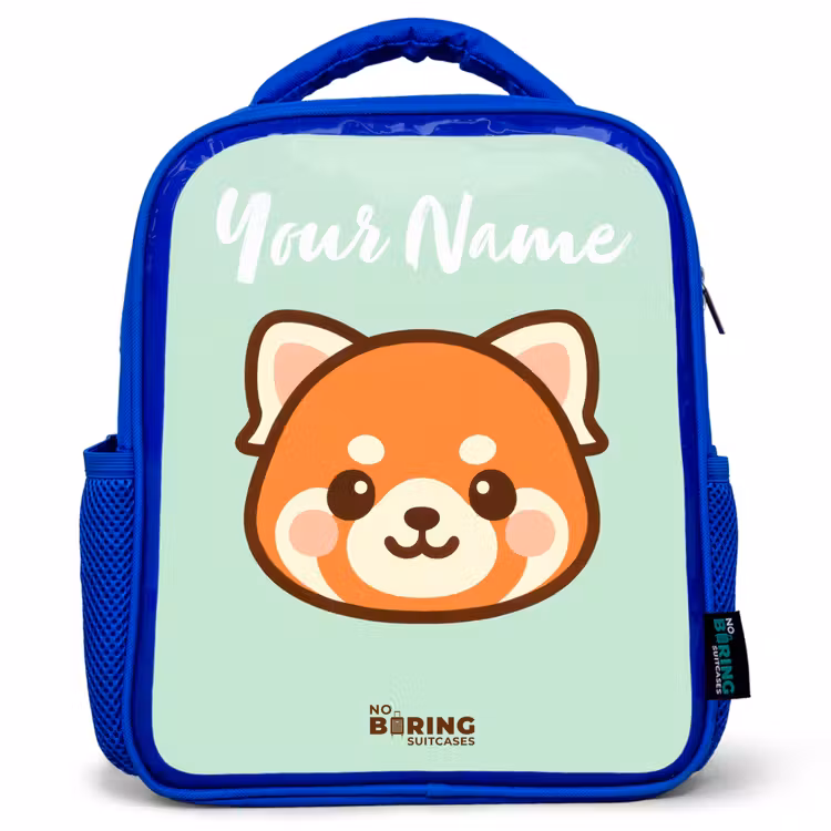 Kids backpack with name - Blue - Kawai - Red panda - Green — 1