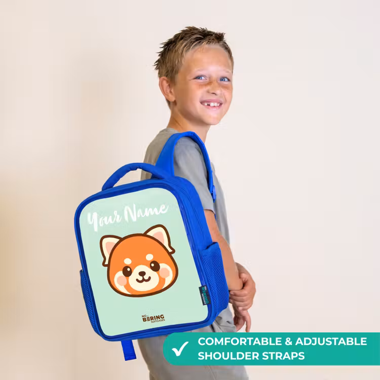 Kids backpack with name - Blue - Kawai - Red panda - Green — 4
