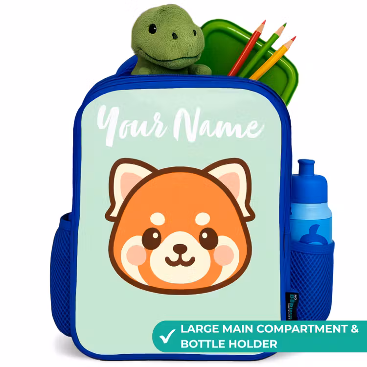 Kids backpack with name - Blue - Kawai - Red panda - Green — 5
