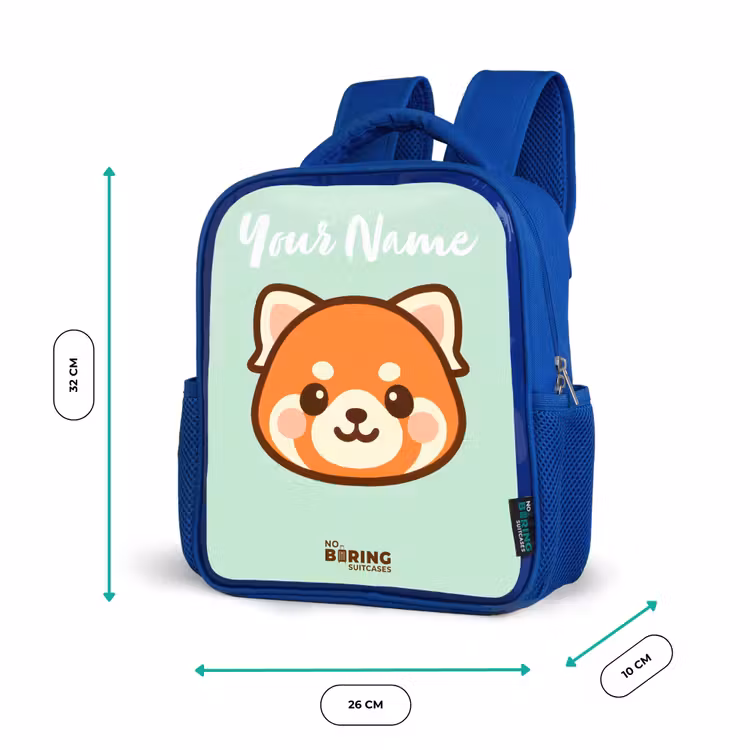 Kids backpack with name - Blue - Kawai - Red panda - Green — 6