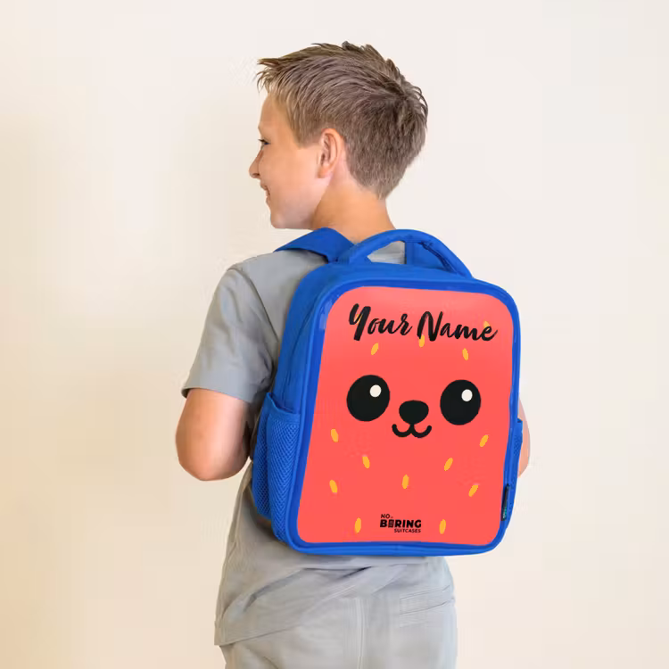 Kids backpack with name - Blue - Kawai - Strawberry - Red — 2