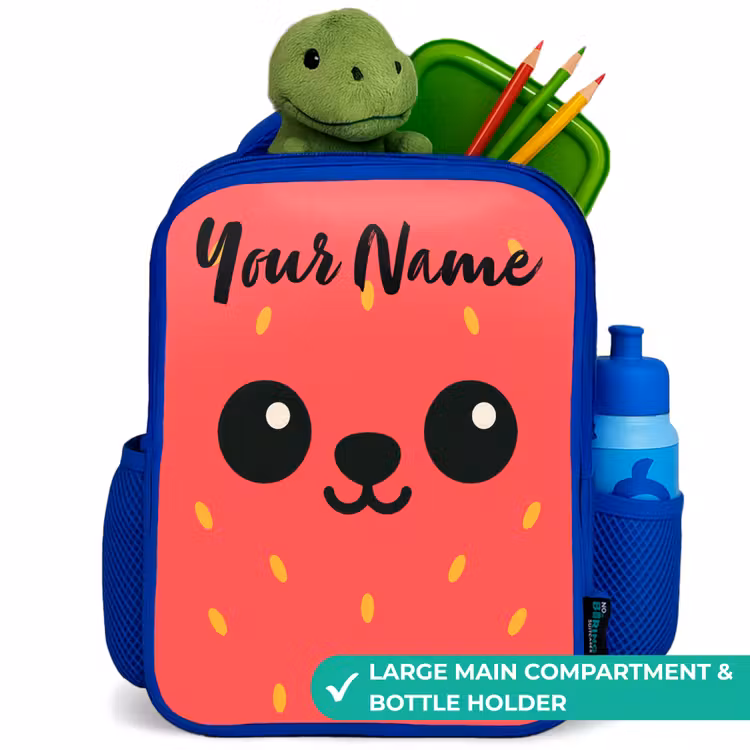 Kids backpack with name - Blue - Kawai - Strawberry - Red — 5