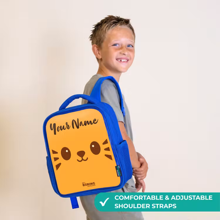 Kids backpack with name - Blue - Kawai - Tiger - Orange — 4