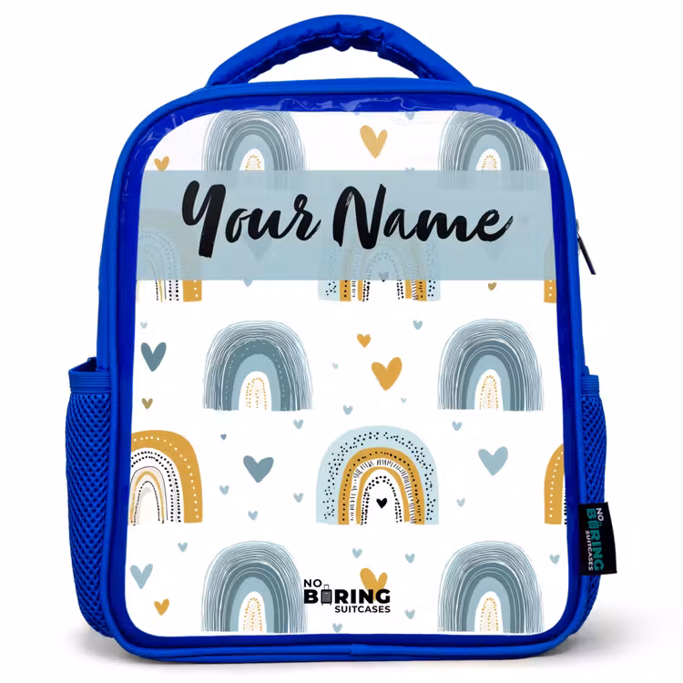 Kids backpack - Blue - Pattern - Rainbow - Hearts — 1