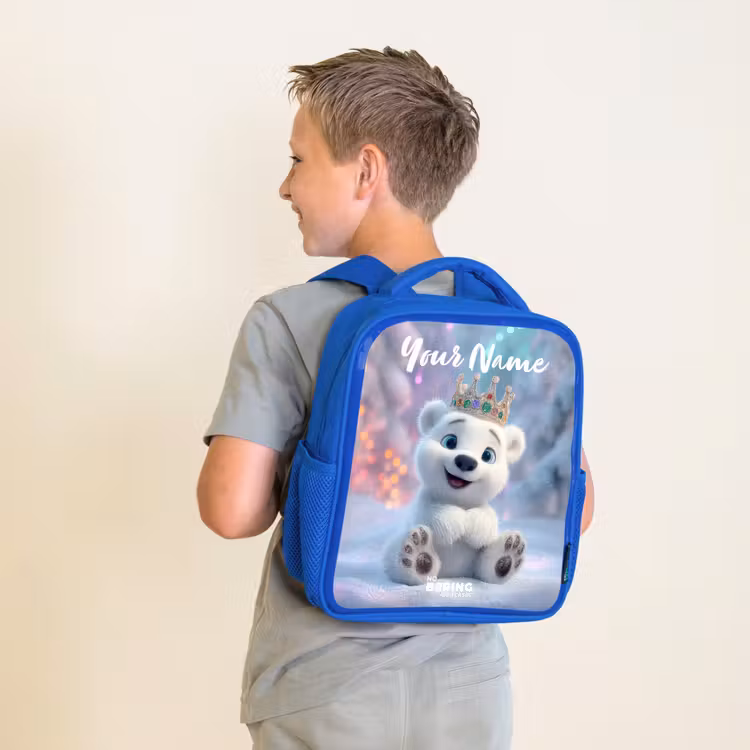 Kids backpack with name - Blue - Polar bear - Crown - Winter — 2