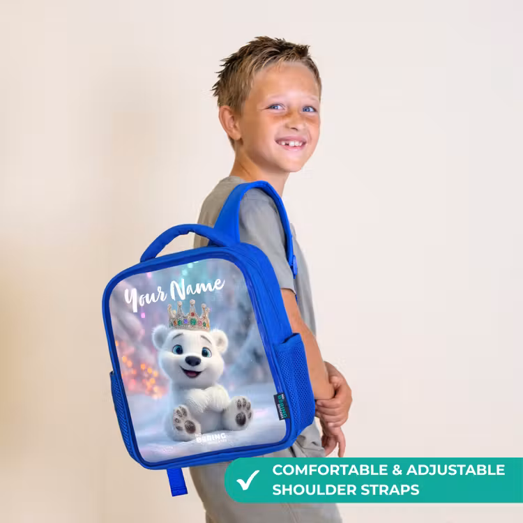 Kids backpack with name - Blue - Polar bear - Crown - Winter — 4