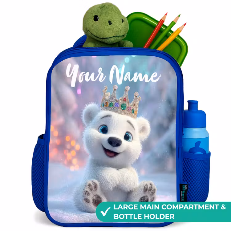 Kids backpack with name - Blue - Polar bear - Crown - Winter — 5