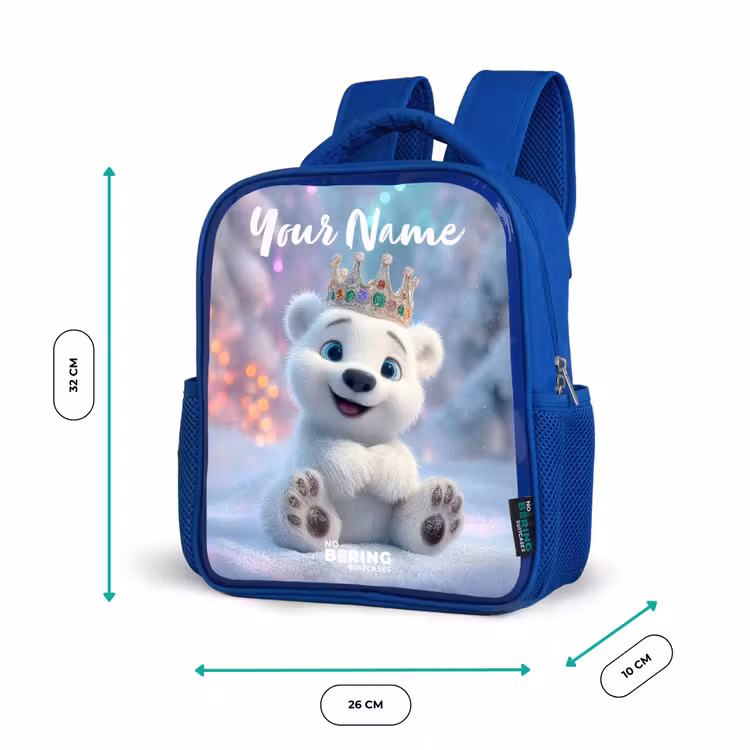 Kids backpack with name - Blue - Polar bear - Crown - Winter — 6
