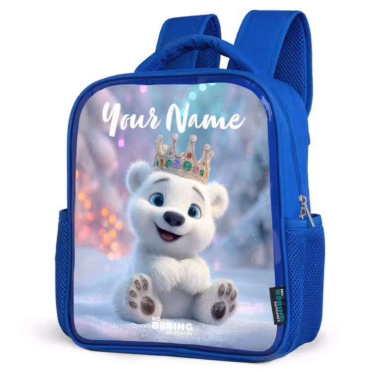 Kids backpack with name - Blue - Polar bear - Crown - Winter — 7