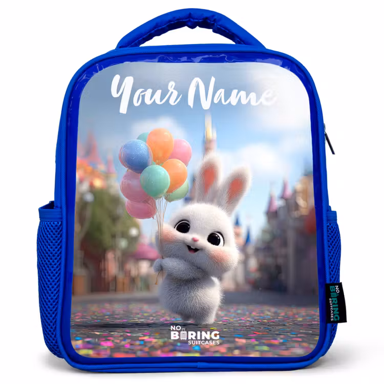 Kids backpack with name - Blue - rabbit - Balloons — 1