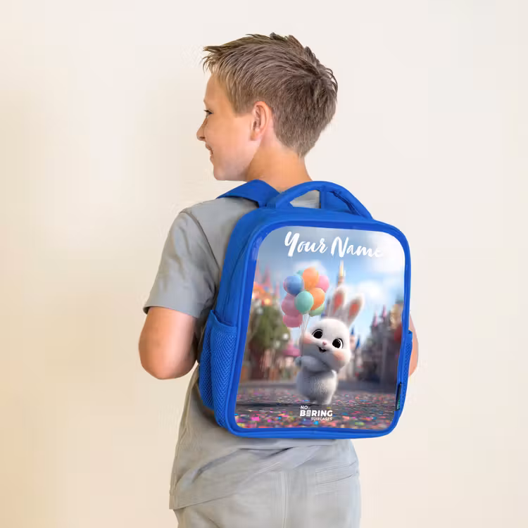 Kids backpack with name - Blue - rabbit - Balloons — 2