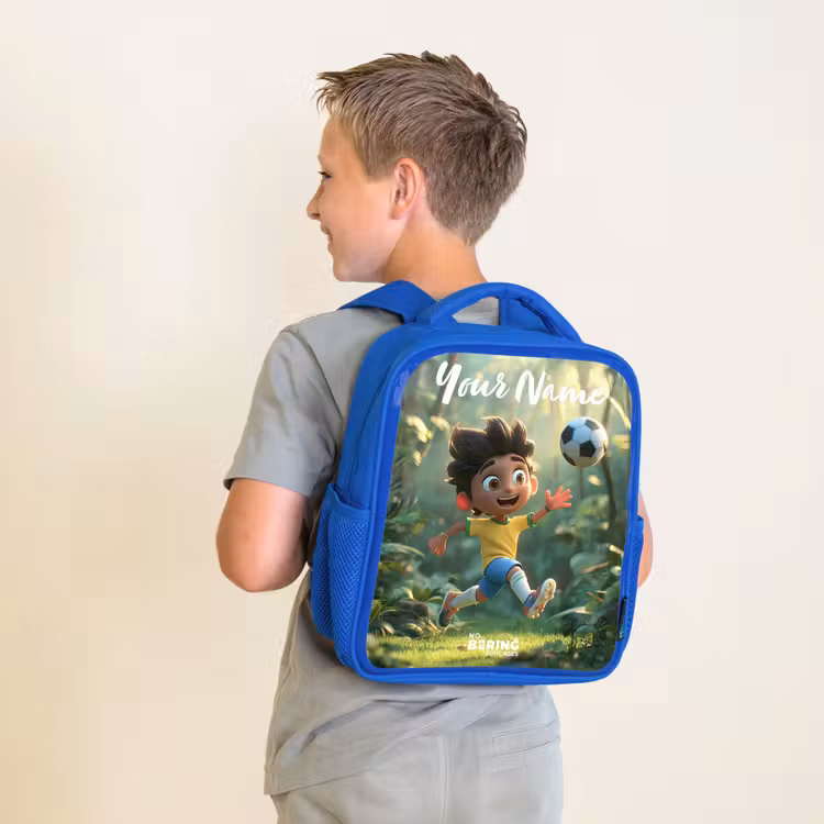 Kids backpack with name - Blue - Soccer - Boy - Forest — 2