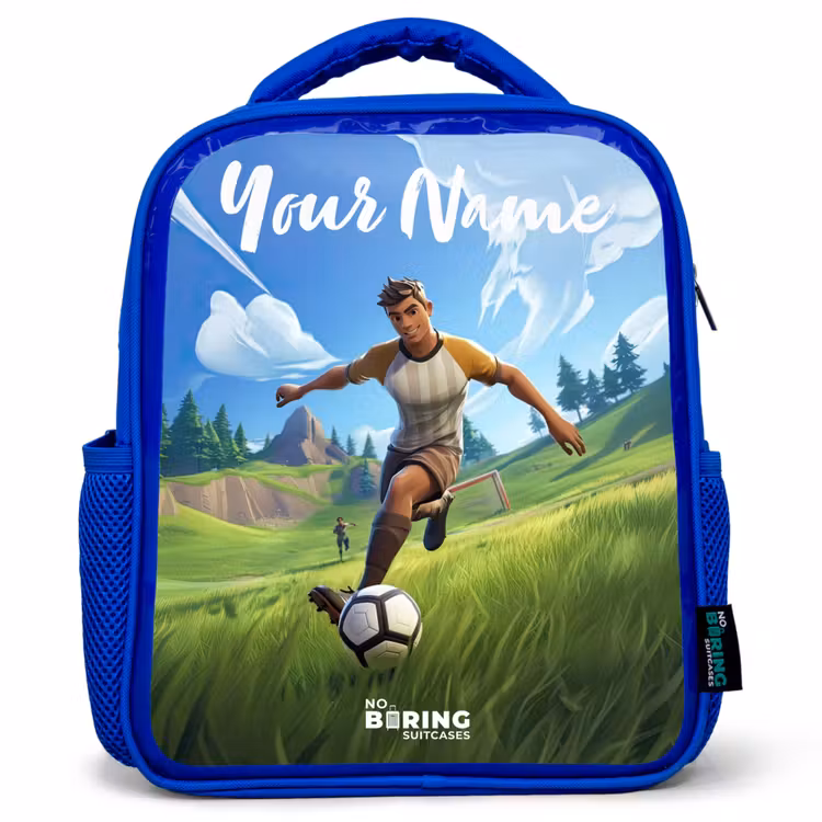 Kids backpack with name - Blue - Soccer - Boy - Goal - Soccer jersey — 1