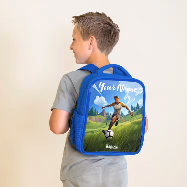 Kids backpack with name - Blue - Soccer - Boy - Goal - Soccer jersey — 2