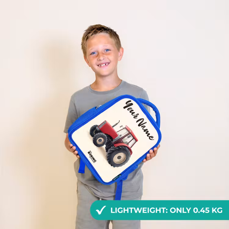 Kids backpack with name - Blue - Tractor - Signed - Red — 3