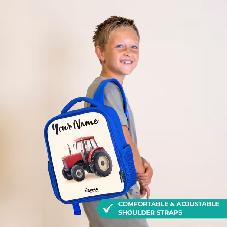 Kids backpack with name - Blue - Tractor - Signed - Red — 4