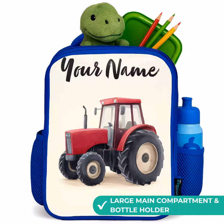 Kids backpack with name - Blue - Tractor - Signed - Red — 5