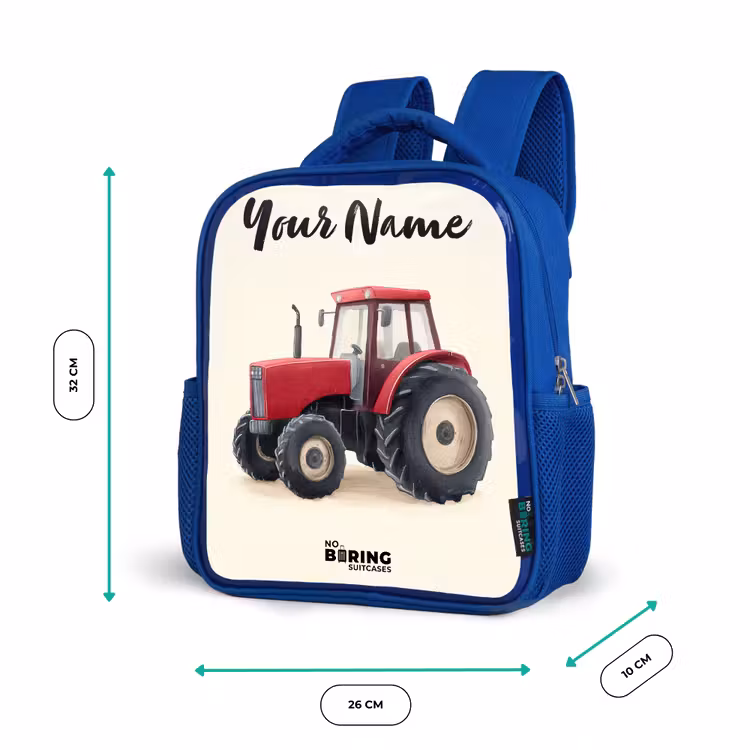 Kids backpack with name - Blue - Tractor - Signed - Red — 6