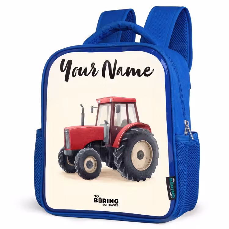 Kids backpack with name - Blue - Tractor - Signed - Red — 7
