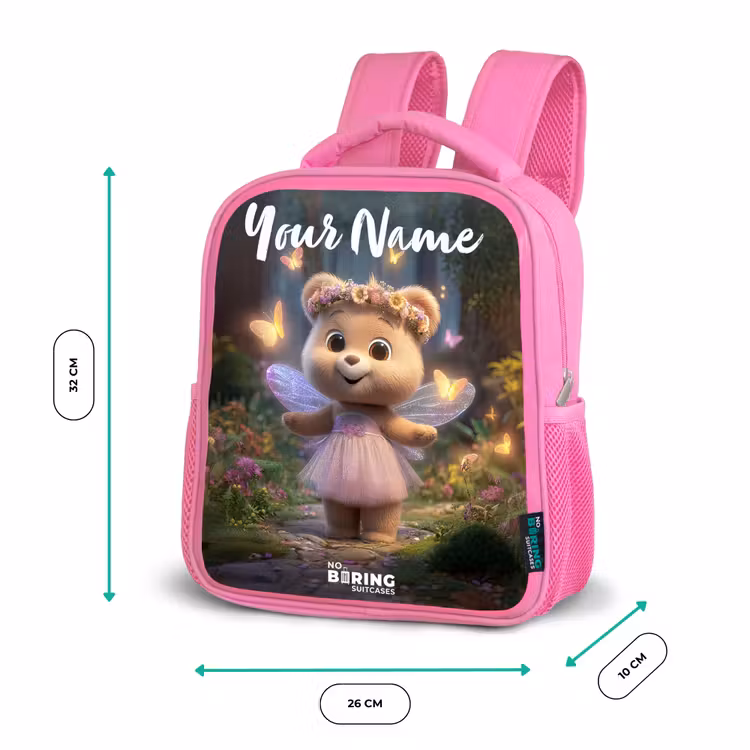 Kids backpack with name - Pink - Bear - Butterflies - Forest - Fairy — 3