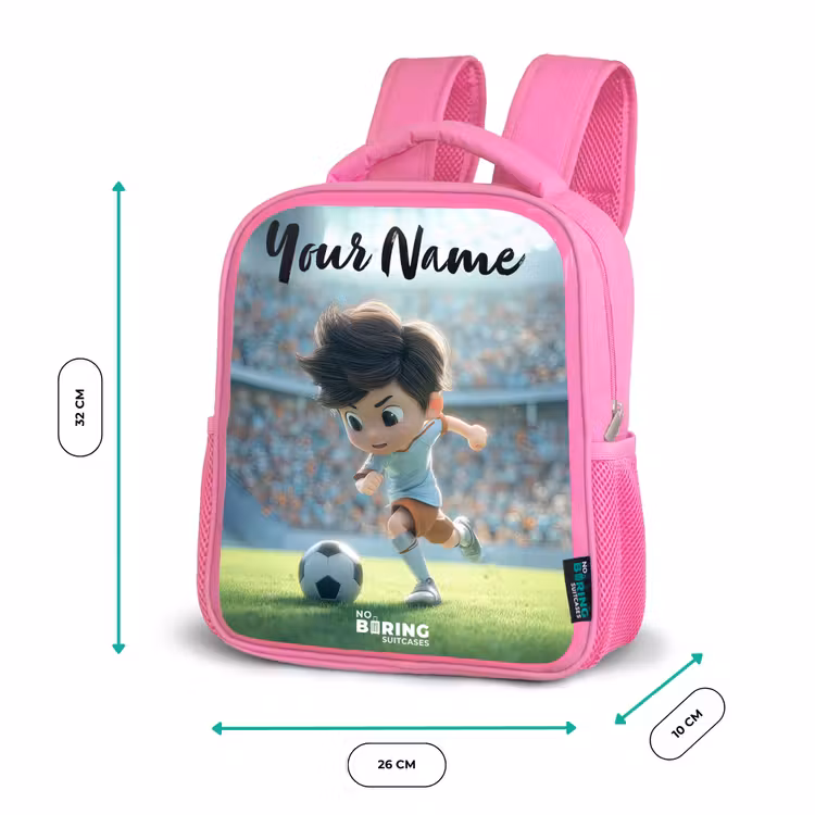 Kids backpack with name - Pink - Boy - Soccer - Stadium - Sunlight — 3
