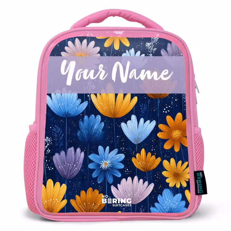 Kids backpack - Pink - Flowers - Pattern - Blue — 1