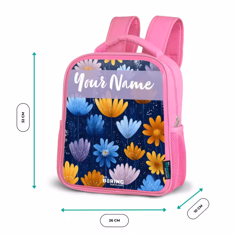 Kids backpack - Pink - Flowers - Pattern - Blue — 3