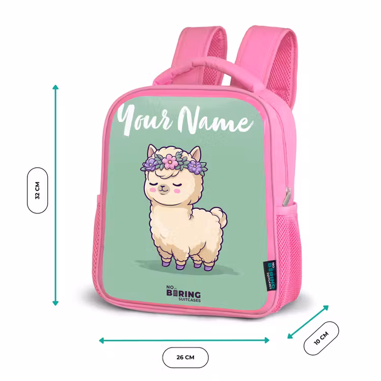 Kids backpack with name - Pink - Kawai - Alpaca - Green — 3