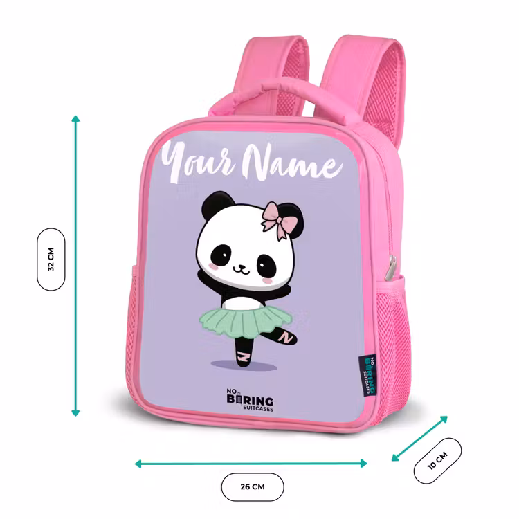 Kids backpack with name - Pink - Kawai - Ballet - Panda — 3