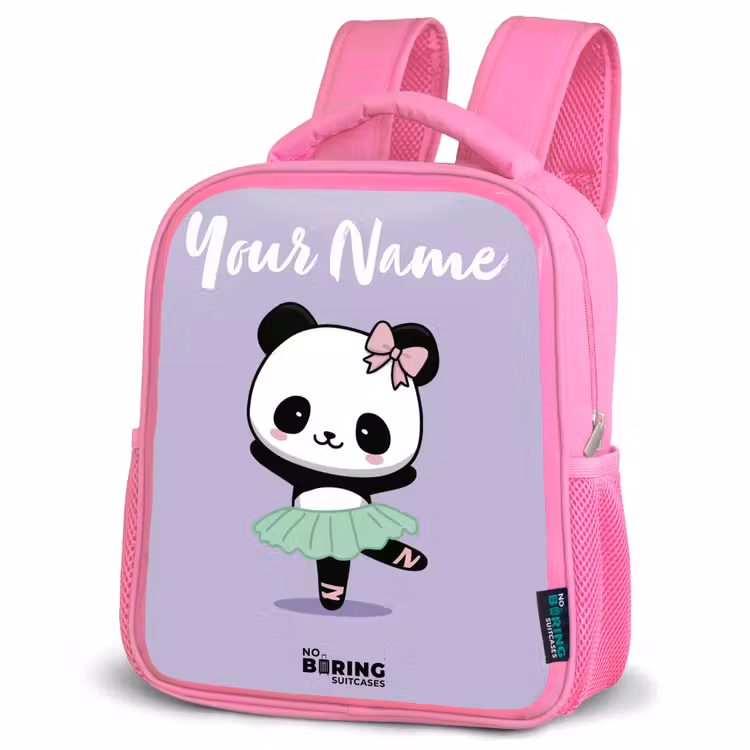 Kids backpack with name - Pink - Kawai - Ballet - Panda — 4