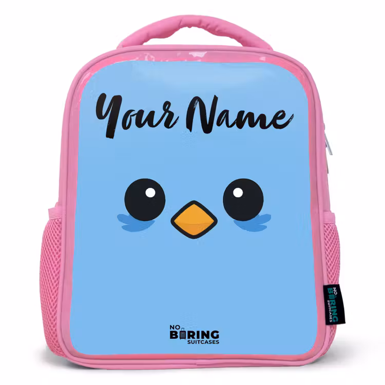 Kids backpack with name - Pink - Kawai - Bird - Blue — 1
