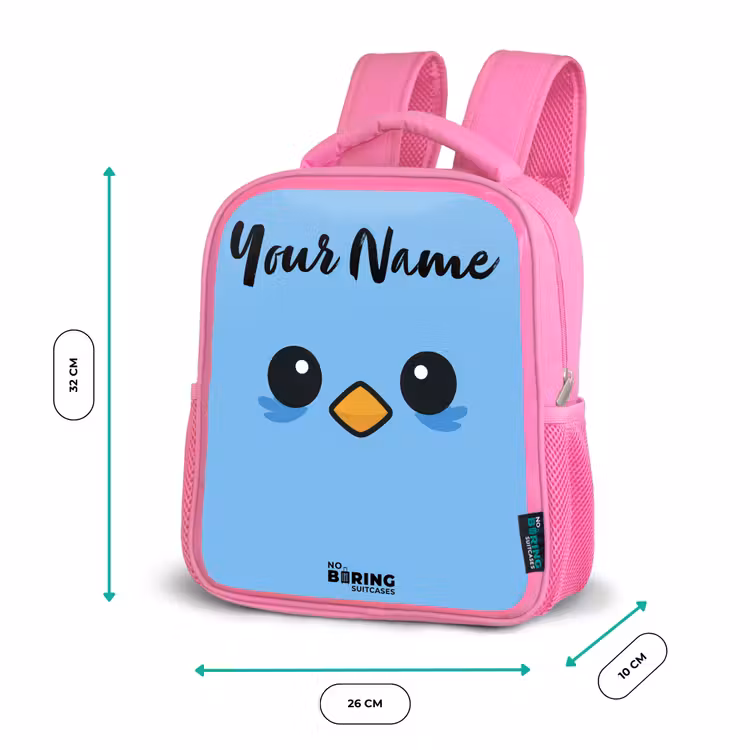 Kids backpack with name - Pink - Kawai - Bird - Blue — 3