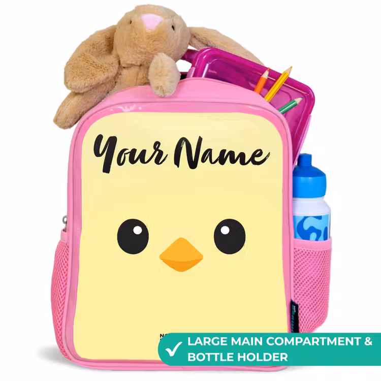 Kids backpack with name - Pink - Kawai - Chick - Yellow — 2