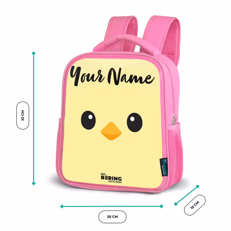 Kids backpack with name - Pink - Kawai - Chick - Yellow — 3