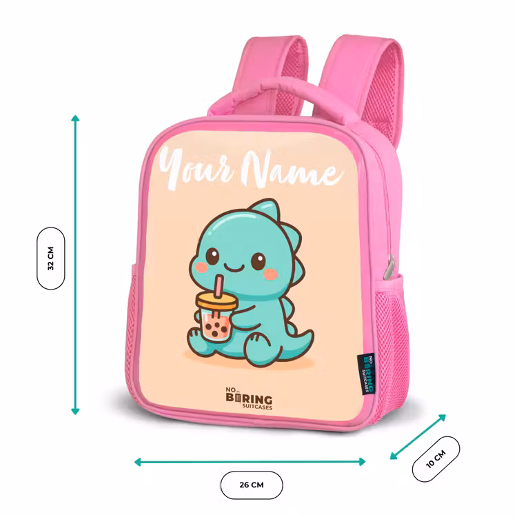 Kids backpack with name - Pink - Kawai - Dino - Bubbletea — 3
