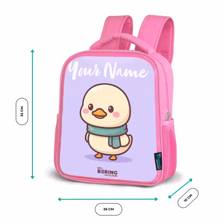 Kids backpack with name - Pink - Kawai - Duck - Scarf — 3